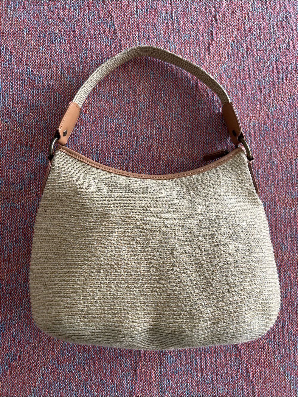 Talbots Tan Woven Raffia Hobo Shoulder Bag Coastal Beach Purse